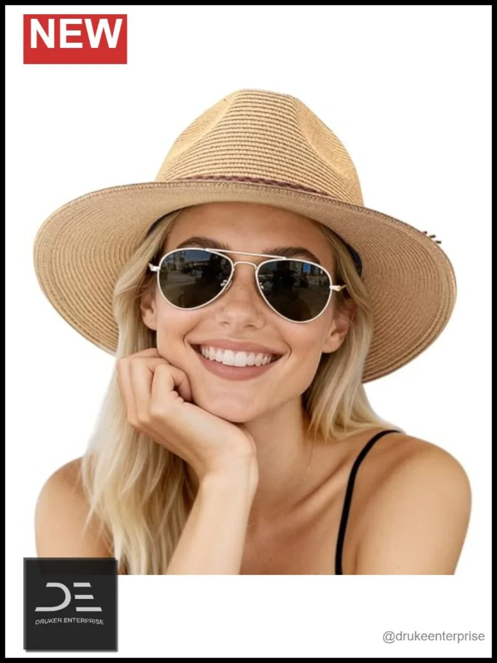 Women's Panama Sun Hat Wide Brim UPF 50+ Paper Straw Roll Up Beach Travel
